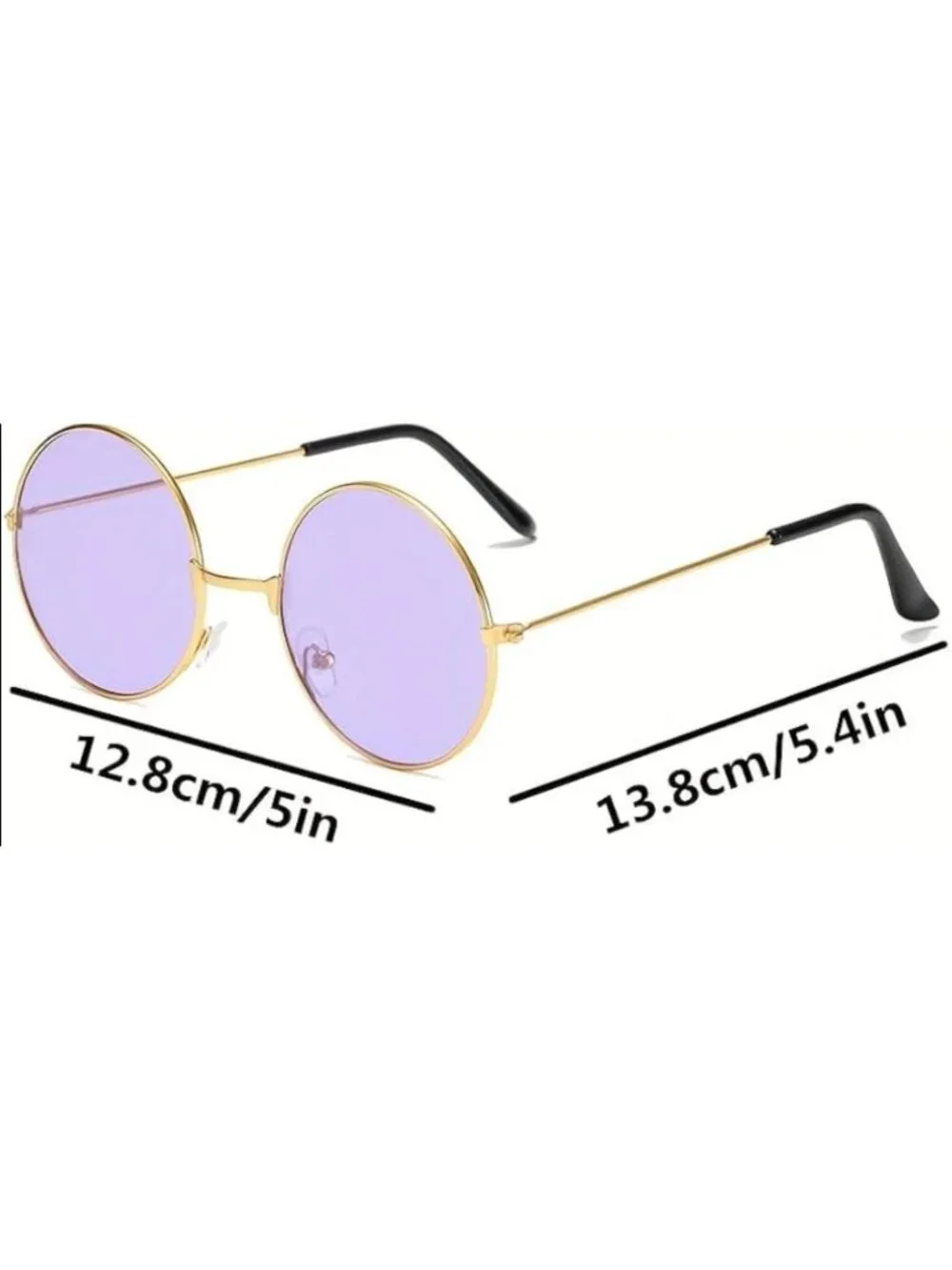 Retro Round Sunglasses With Gold Metal Frame & Light Purple Lenses